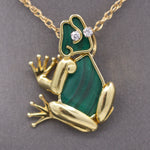 Darling Figural Frog Pendant with Malachite and Diamonds in 18k Yellow Gold