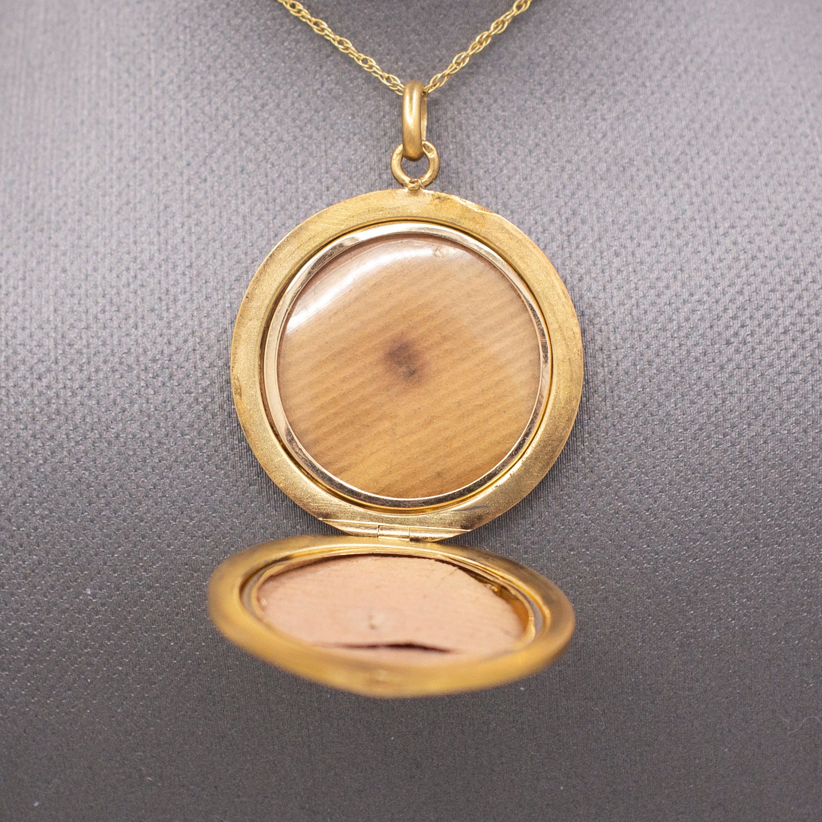 Art Deco Brushed 14k Gold Locket Necklace with Old Mine Cut Diamond