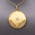 Art Deco Brushed 14k Gold Locket Necklace with Old Mine Cut Diamond