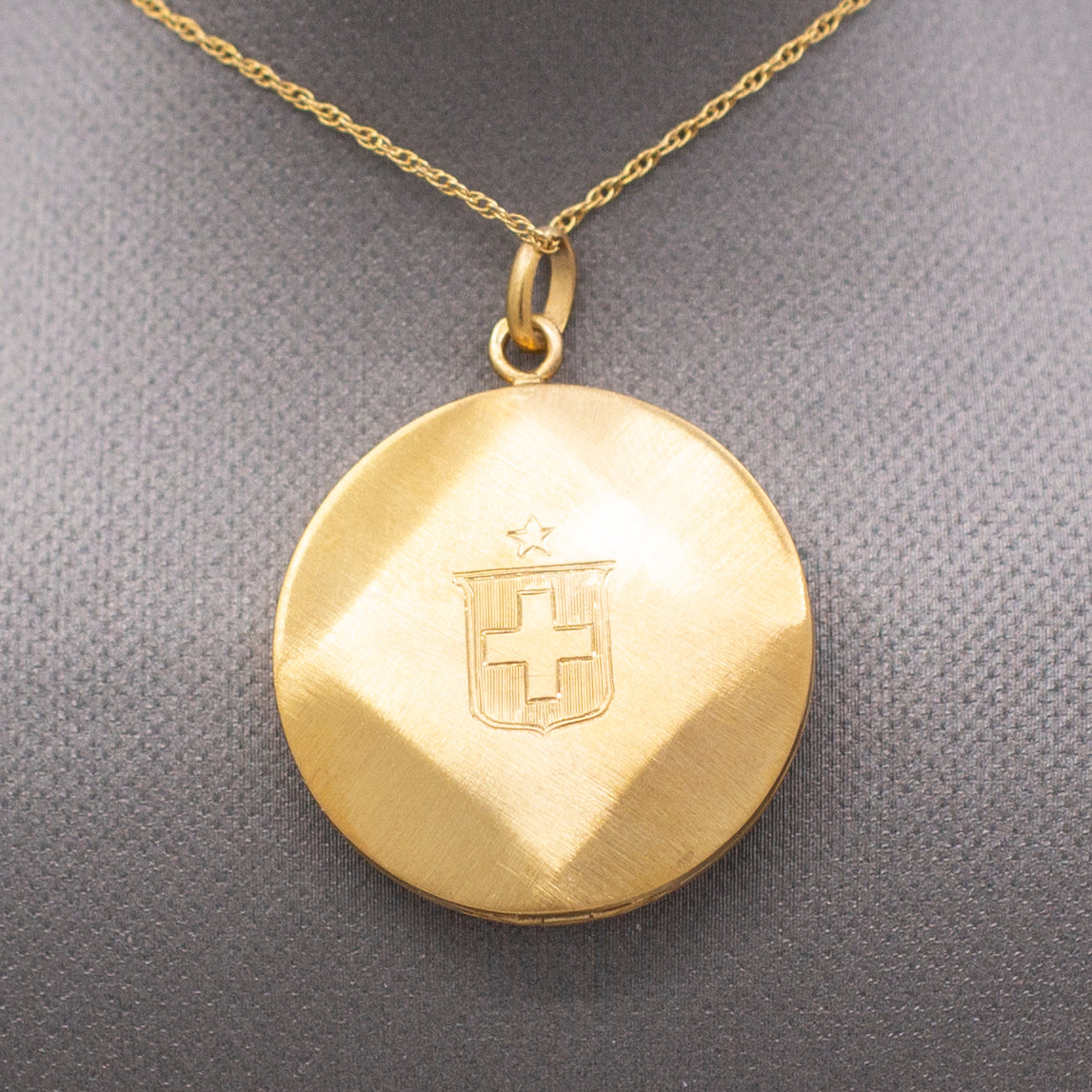 Art Deco Brushed 14k Gold Locket Necklace with Old Mine Cut Diamond
