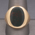 Vintage Men's Bloodstone Oval Signet Ring in 10k Yellow Gold