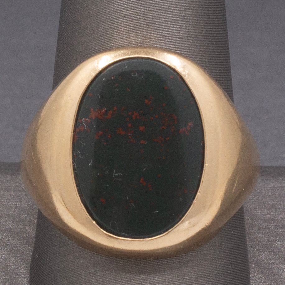 Vintage Men's Bloodstone Oval Signet Ring in 10k Yellow Gold