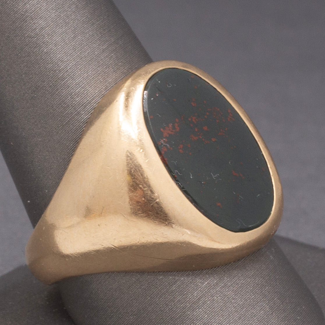 Vintage Men's Bloodstone Oval Signet Ring in 10k Yellow Gold