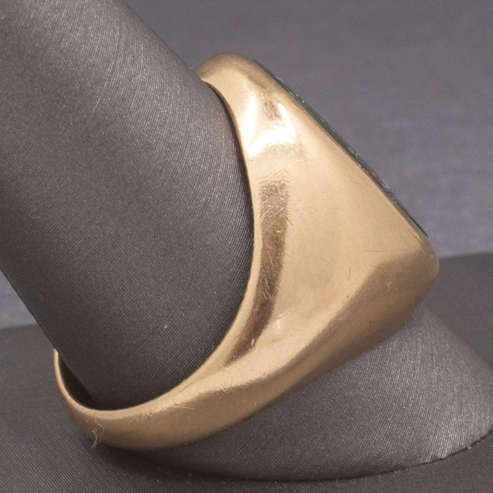 Vintage Men's Bloodstone Oval Signet Ring in 10k Yellow Gold