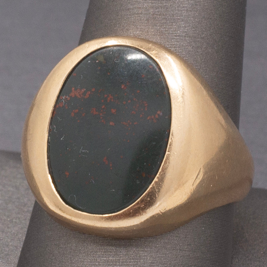 Vintage Men's Bloodstone Oval Signet Ring in 10k Yellow Gold