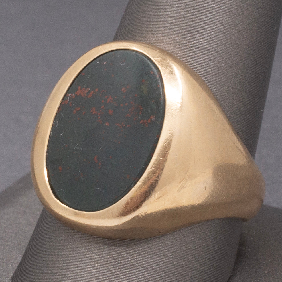 Vintage Men's Bloodstone Oval Signet Ring in 10k Yellow Gold
