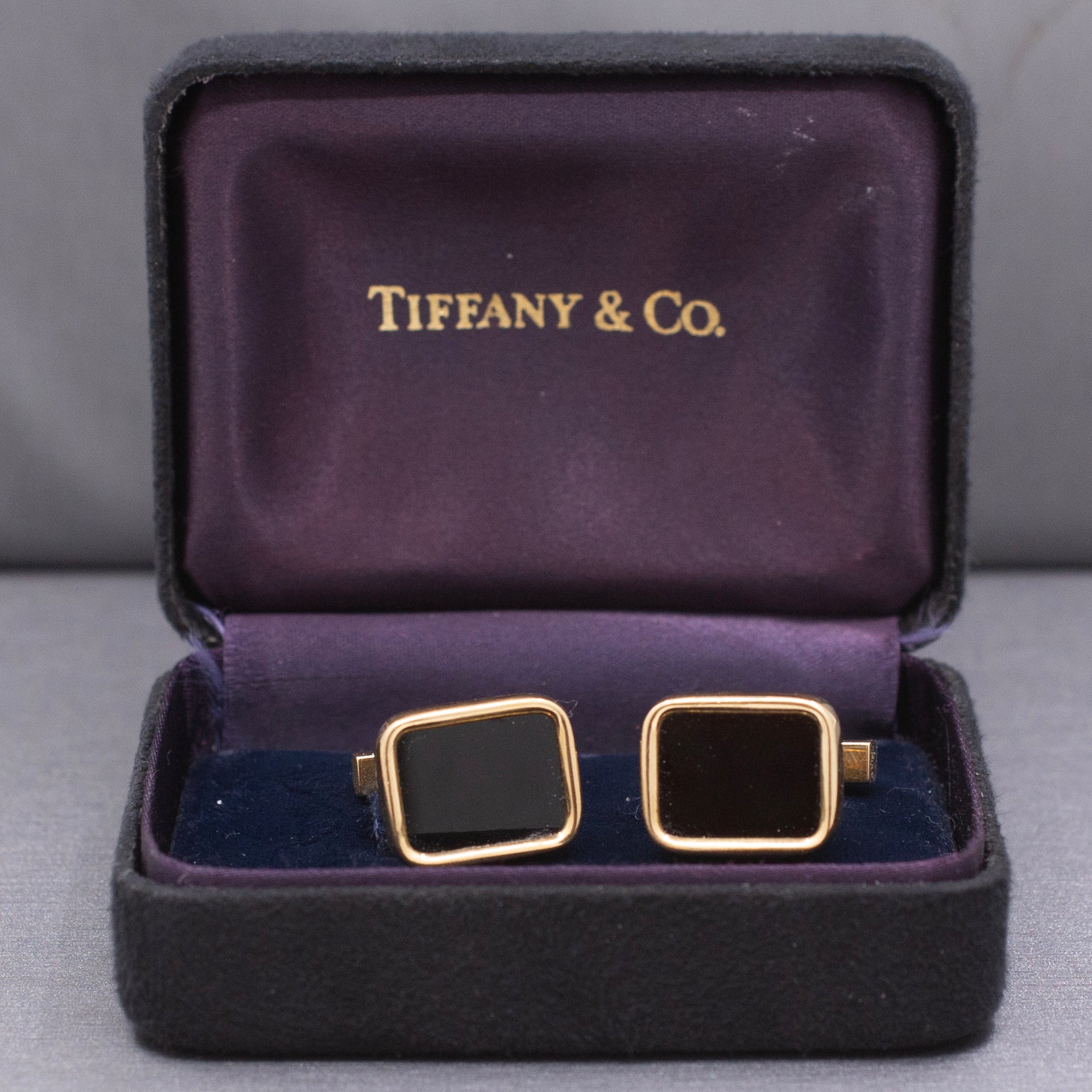 Vintage Tiffany & Co. Onyx Cufflinks in 14k Yellow Gold with Box