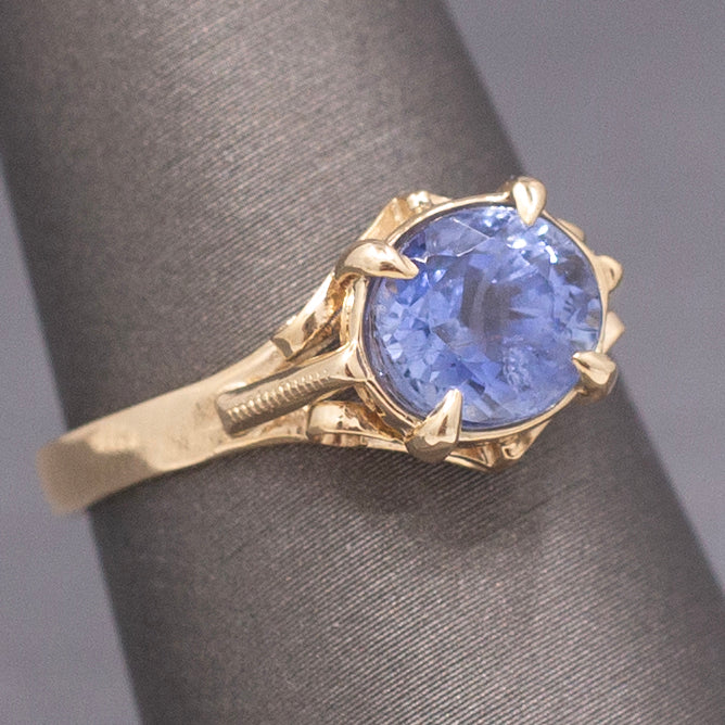 Vintage Cornflower Blue 2.43ct Natural Sapphire Ring in 14k Yellow Gold