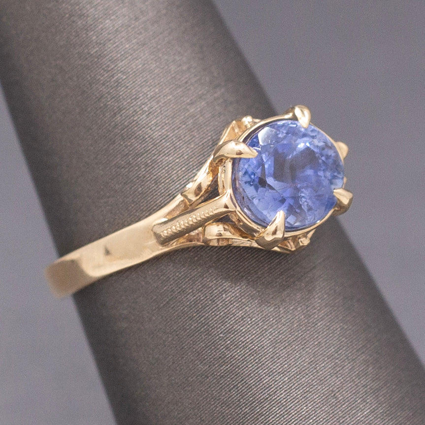 Vintage Cornflower Blue 2.43ct Natural Sapphire Ring in 14k Yellow Gold
