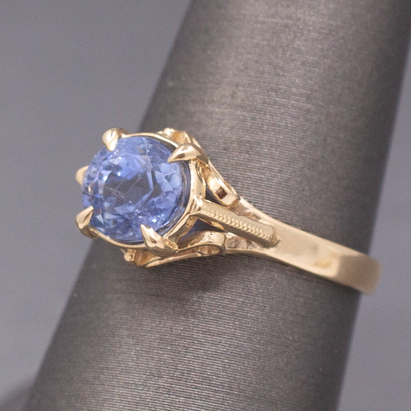 Vintage Cornflower Blue 2.43ct Natural Sapphire Ring in 14k Yellow Gold