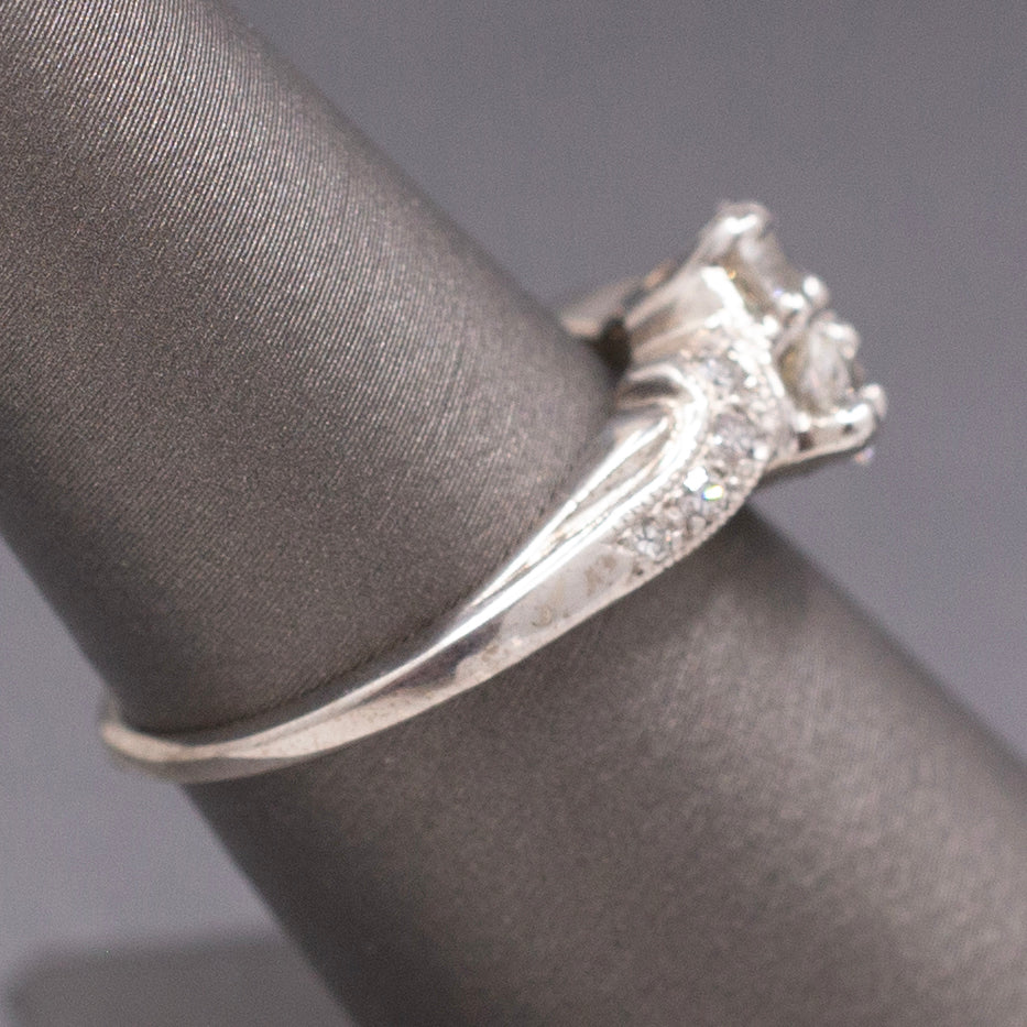 Old European Cut Diamond Cluster Bypass Ring in 14k White Gold