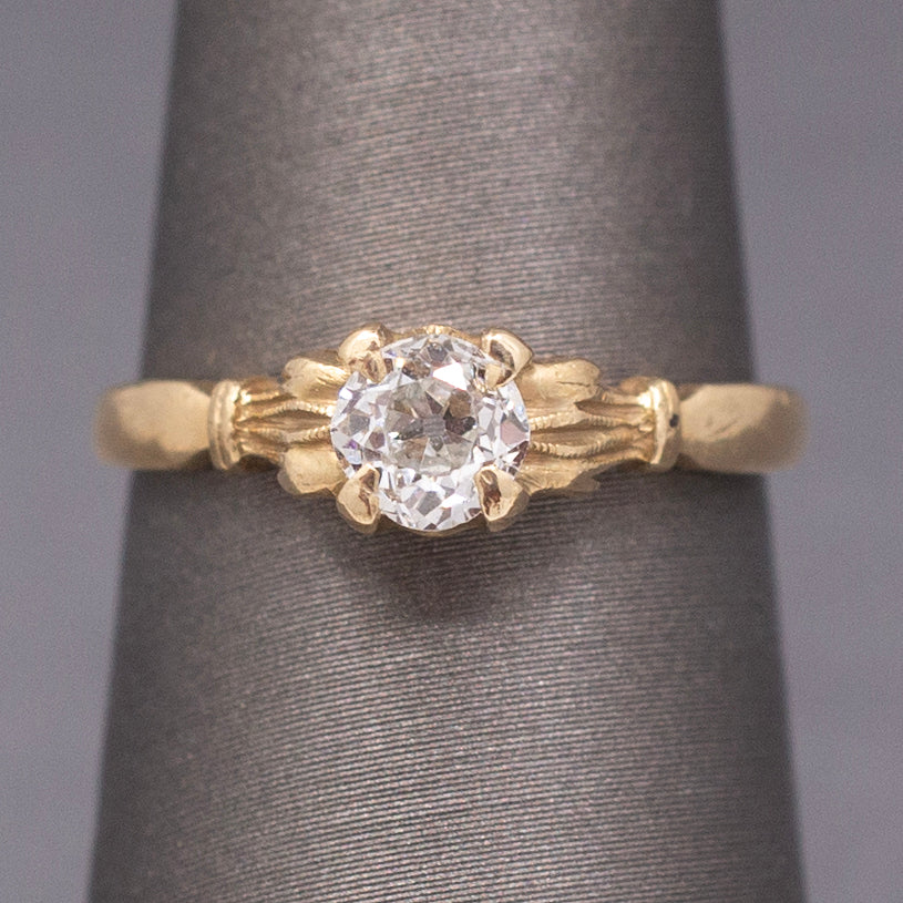 Petite Old European Cut Diamond Victorian Engagement Ring in 10k Yellow Gold