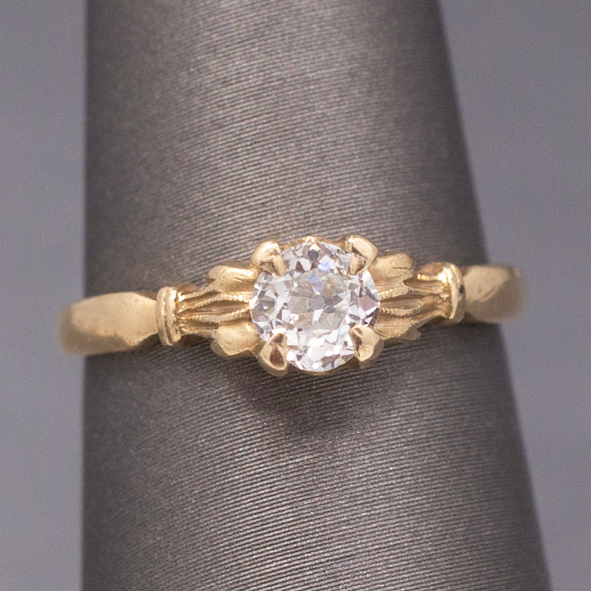 Petite Old European Cut Diamond Victorian Engagement Ring in 10k Yellow Gold