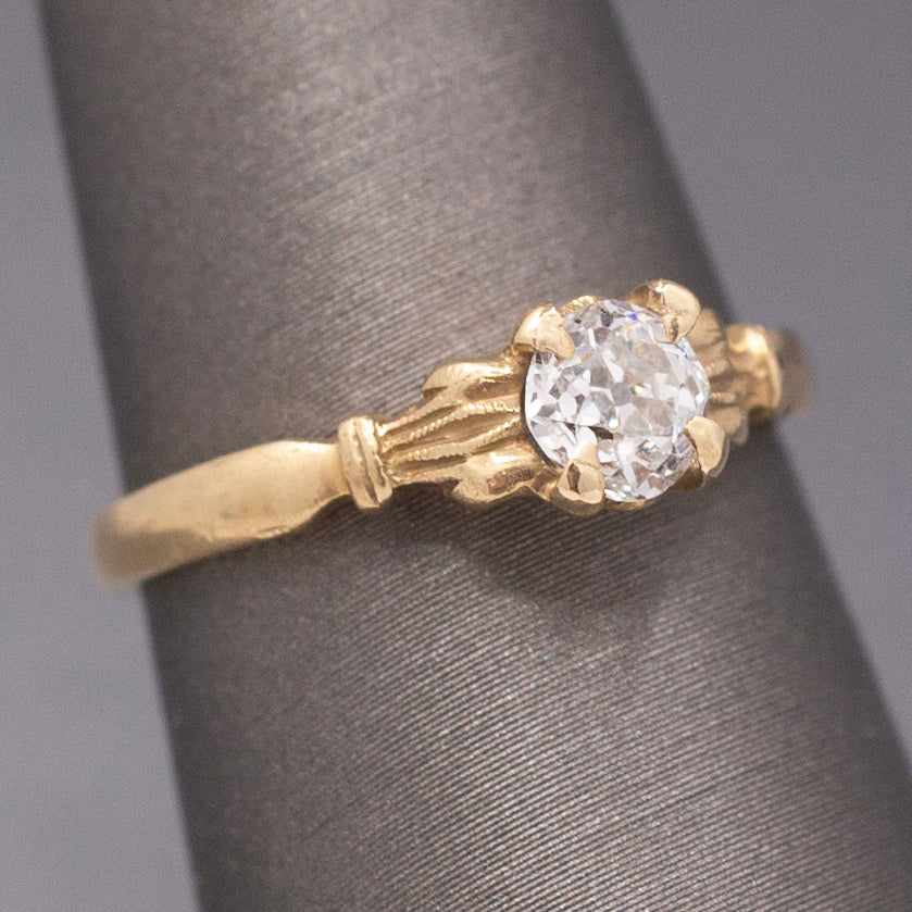 Petite Old European Cut Diamond Victorian Engagement Ring in 10k Yellow Gold