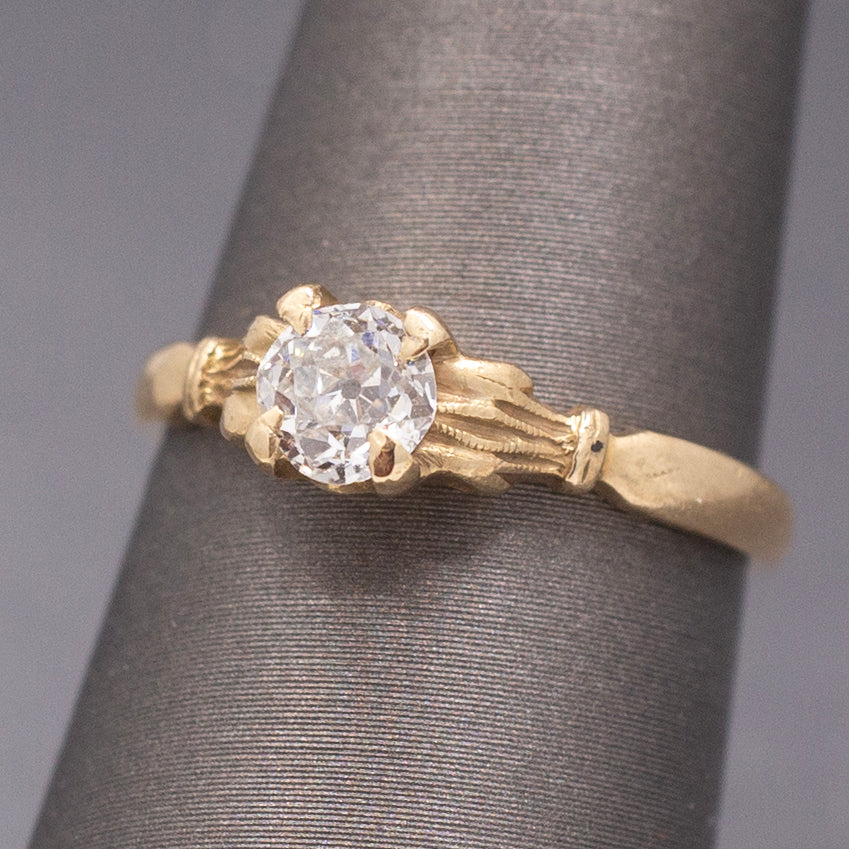 Petite Old European Cut Diamond Victorian Engagement Ring in 10k Yellow Gold