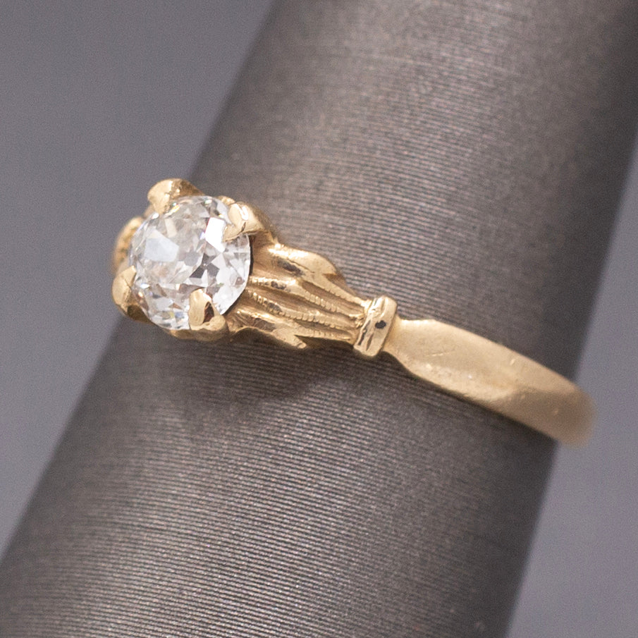 Petite Old European Cut Diamond Victorian Engagement Ring in 10k Yellow Gold