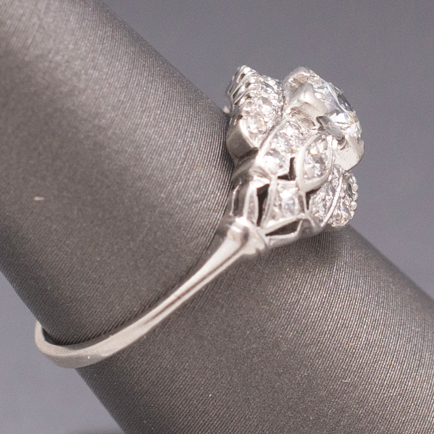 Late Art Deco Old European Cut Diamond Engagement Wedding Ring in Platinum