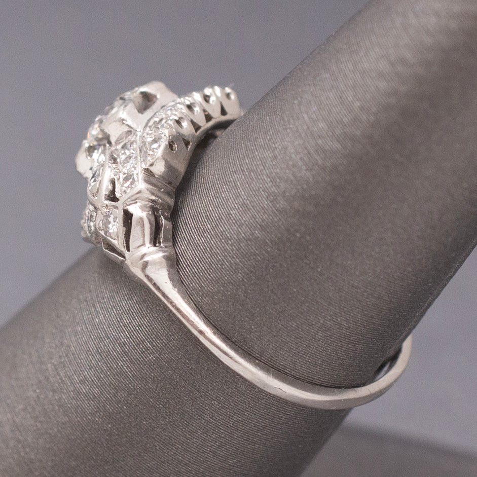 Late Art Deco Old European Cut Diamond Engagement Wedding Ring in Platinum