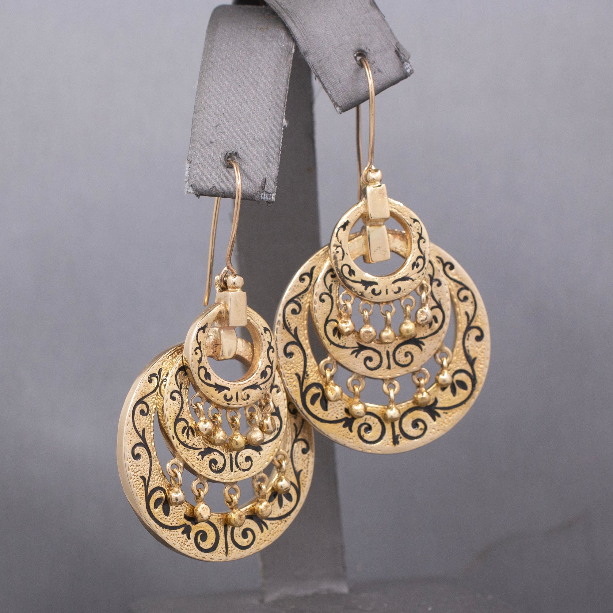 Exceptional Antique Victorian Mourning Drop Dangle Earrings in 14k Yellow Gold