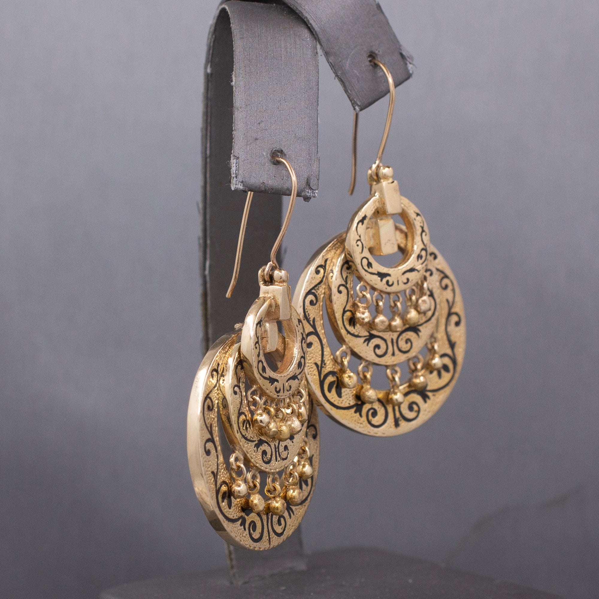 Exceptional Antique Victorian Mourning Drop Dangle Earrings in 14k Yellow Gold
