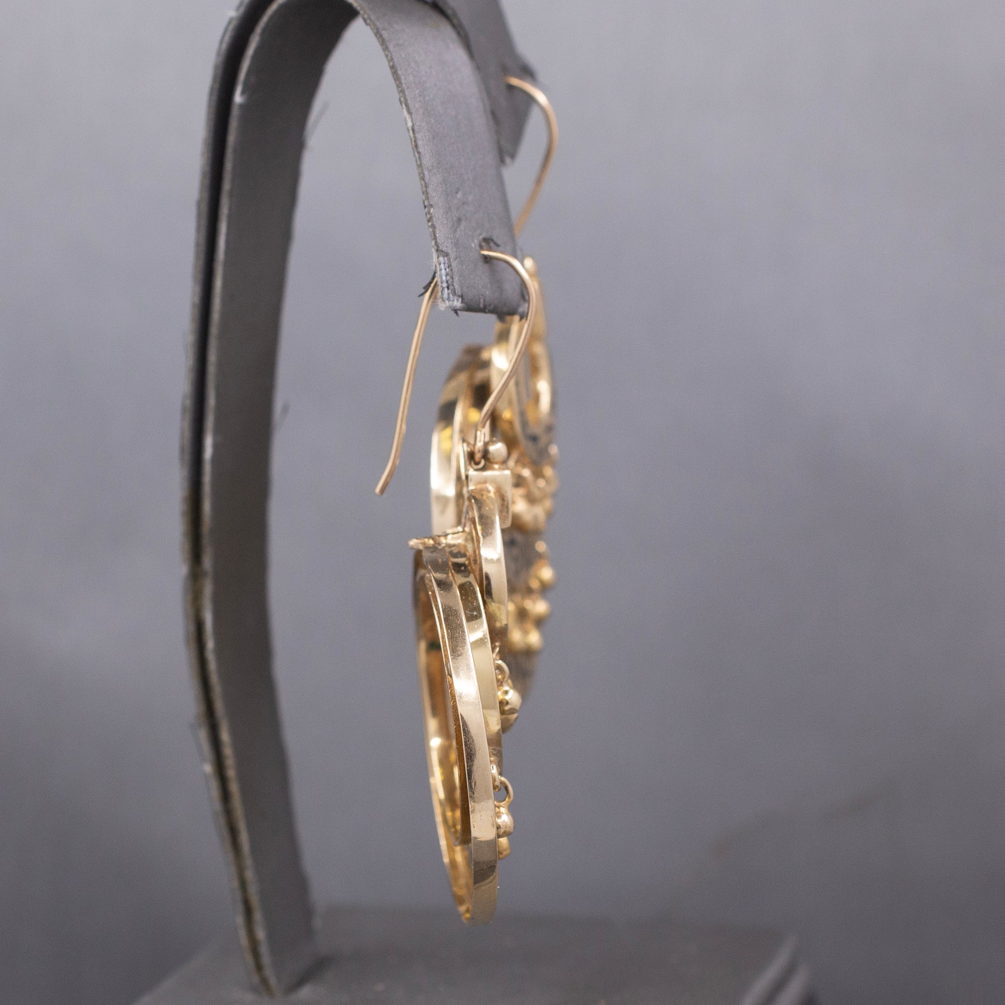 Exceptional Antique Victorian Mourning Drop Dangle Earrings in 14k Yellow Gold