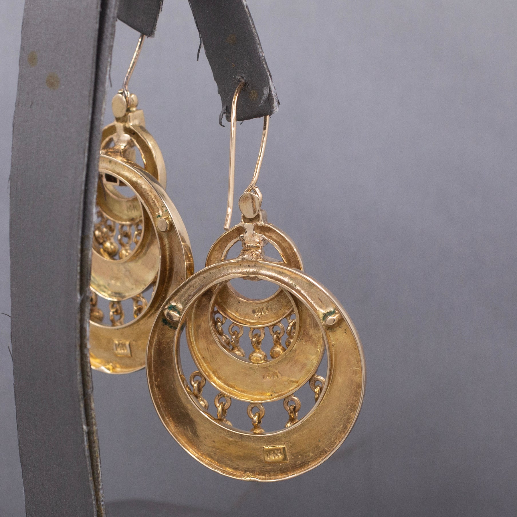 Exceptional Antique Victorian Mourning Drop Dangle Earrings in 14k Yellow Gold