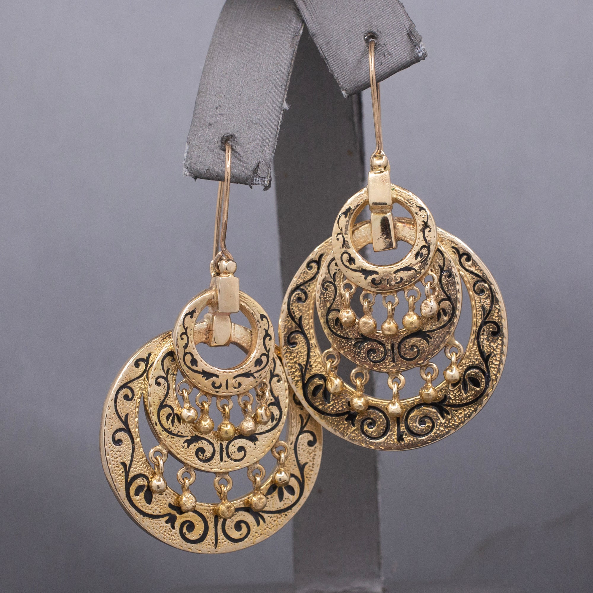 Exceptional Antique Victorian Mourning Drop Dangle Earrings in 14k Yellow Gold