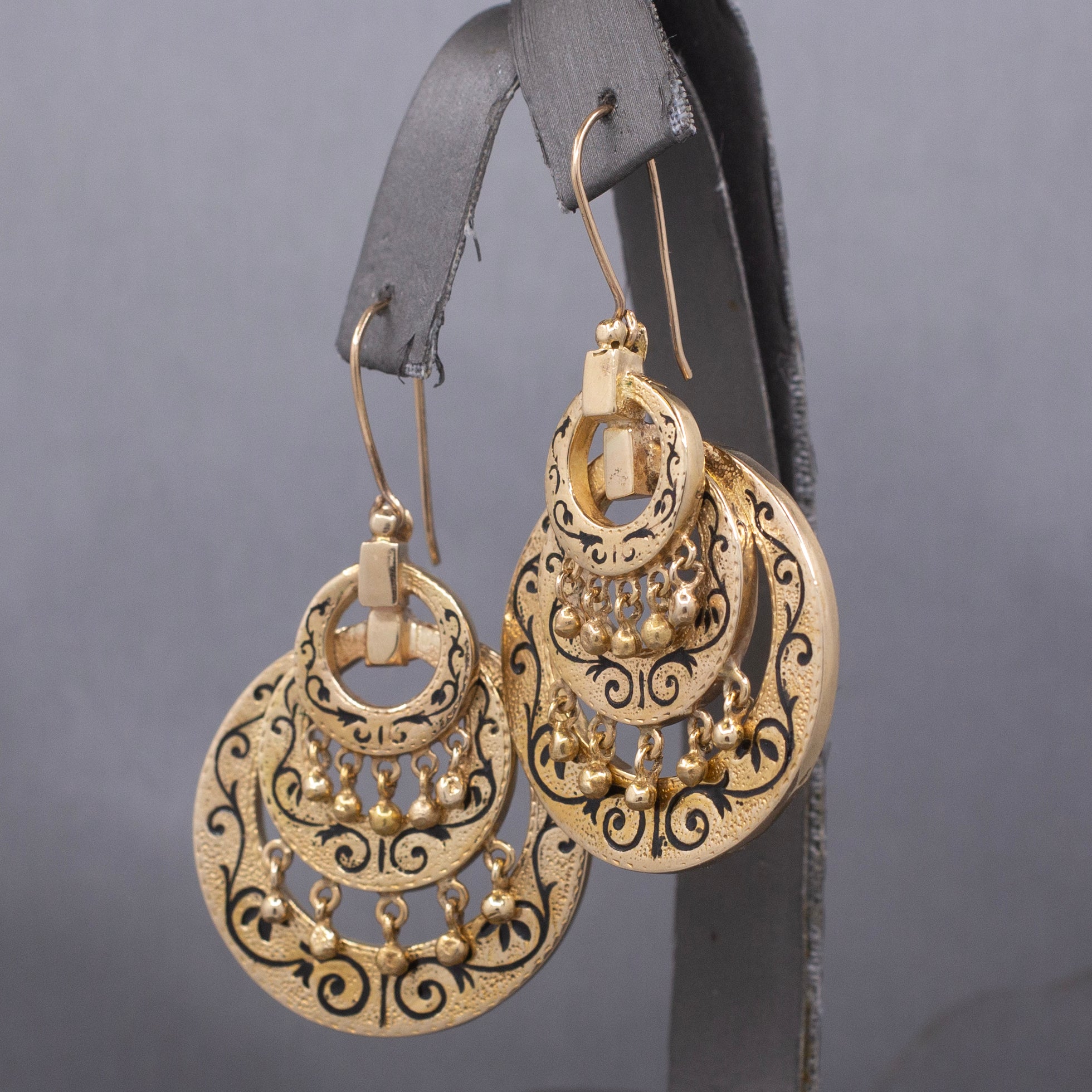 Exceptional Antique Victorian Mourning Drop Dangle Earrings in 14k Yellow Gold