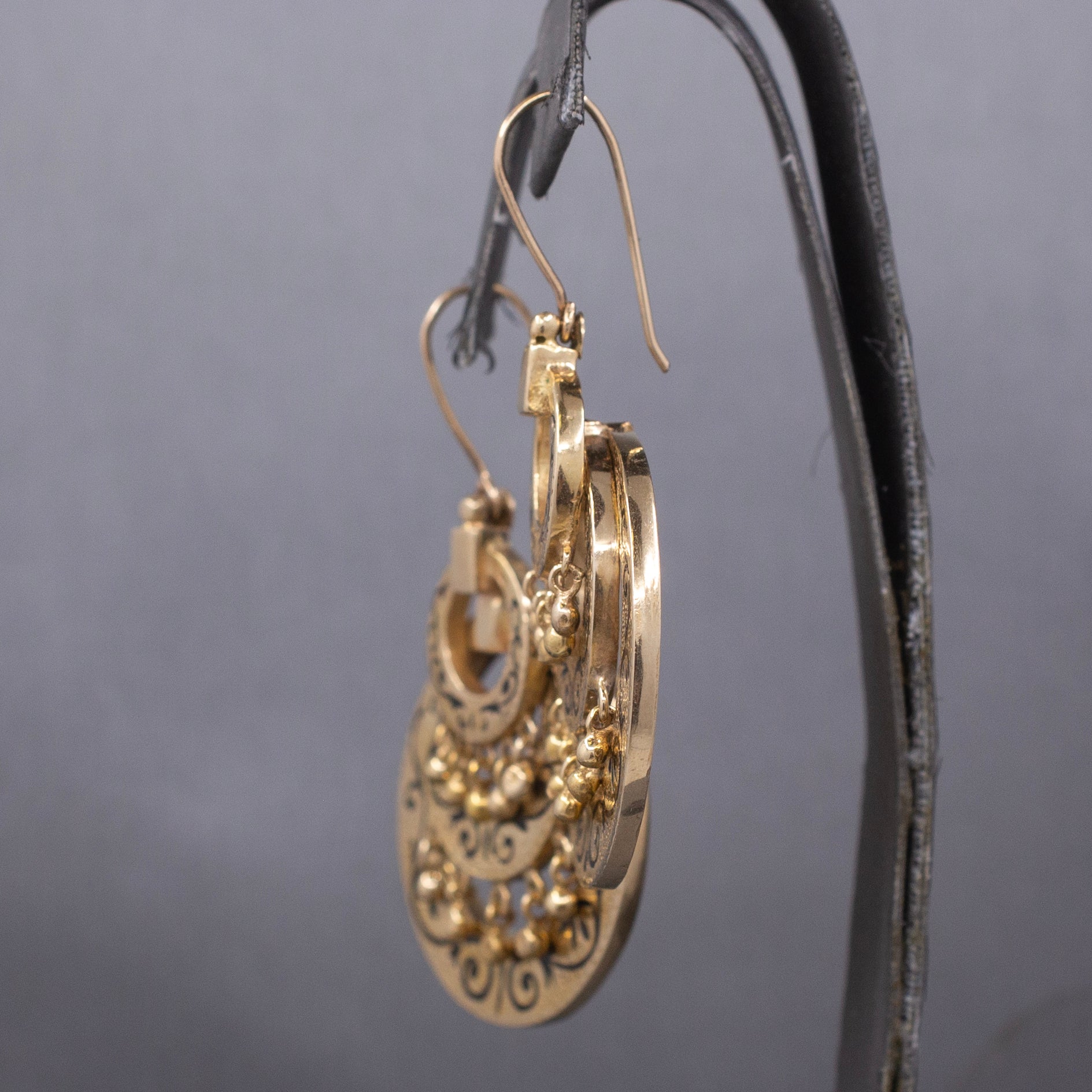 Exceptional Antique Victorian Mourning Drop Dangle Earrings in 14k Yellow Gold