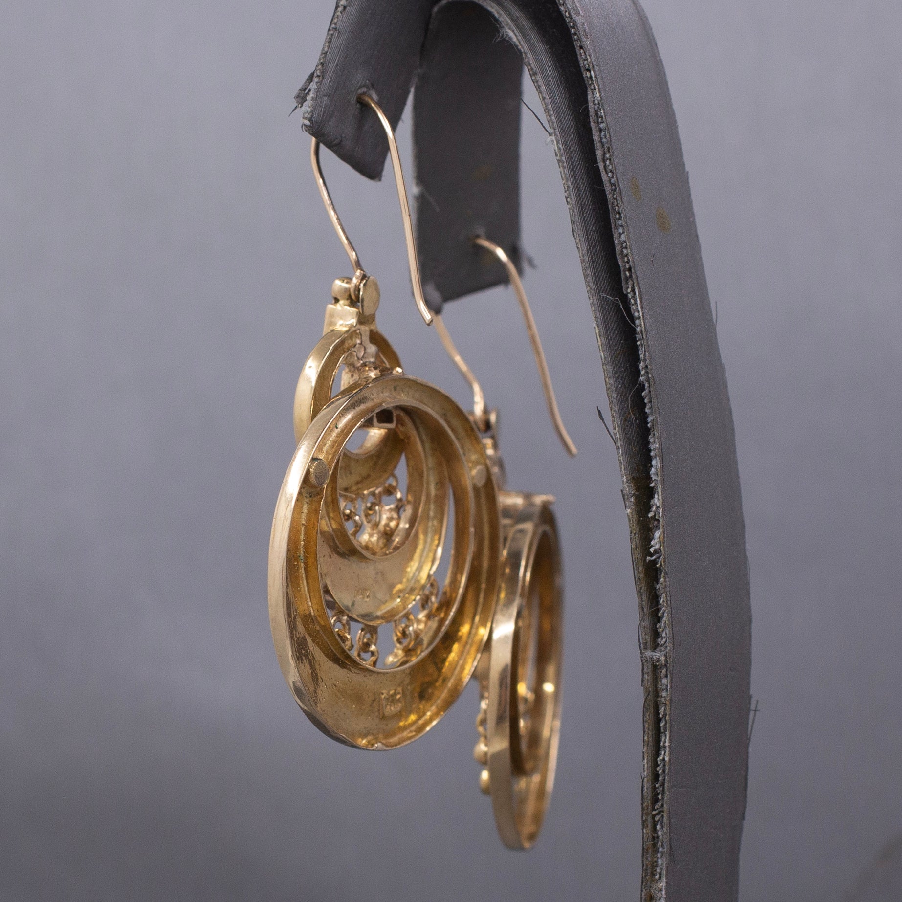 Exceptional Antique Victorian Mourning Drop Dangle Earrings in 14k Yellow Gold