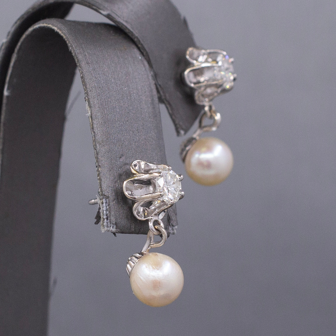 Sparkling Mid-Century Diamond and Akoya Pearl Drop Earrings in 14k White Gold