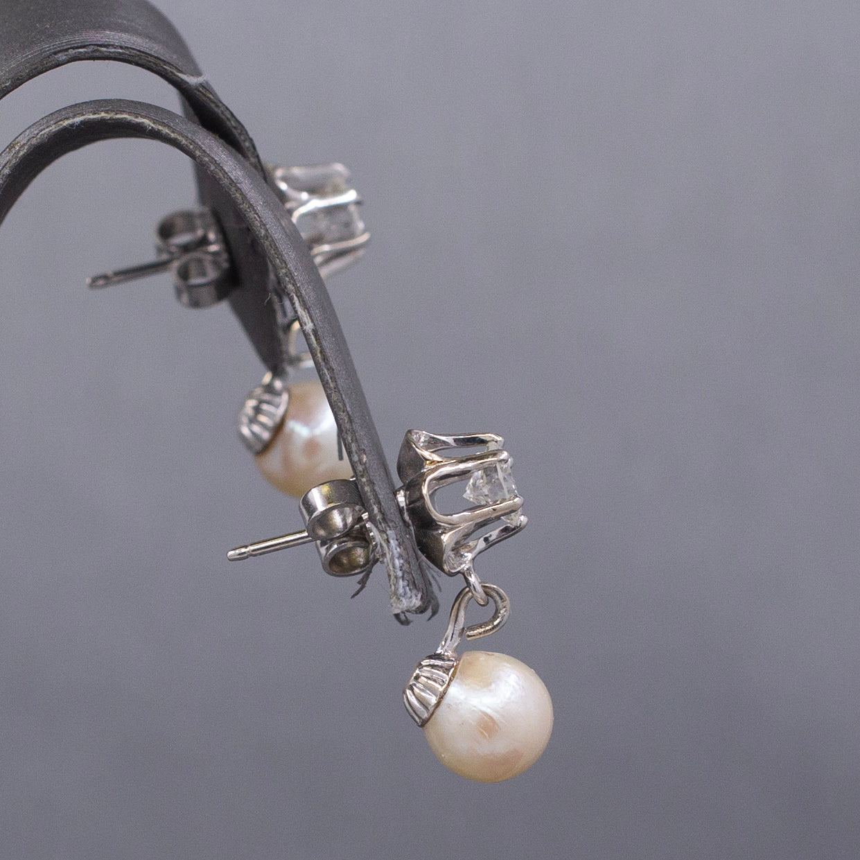 Sparkling Mid-Century Diamond and Akoya Pearl Drop Earrings in 14k White Gold