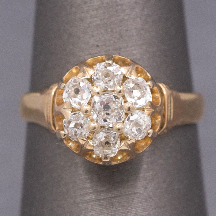 Antique Victorian Old Mine Cut Diamond Cluster Engagement Ring in 14k Gold