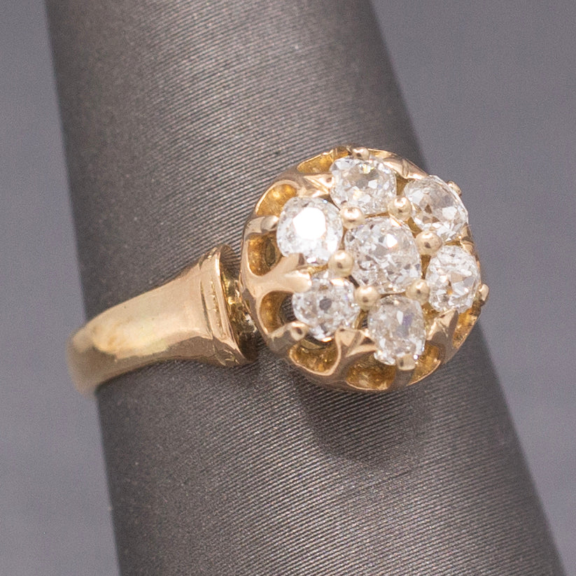 Antique Victorian Old Mine Cut Diamond Cluster Engagement Ring in 14k Gold