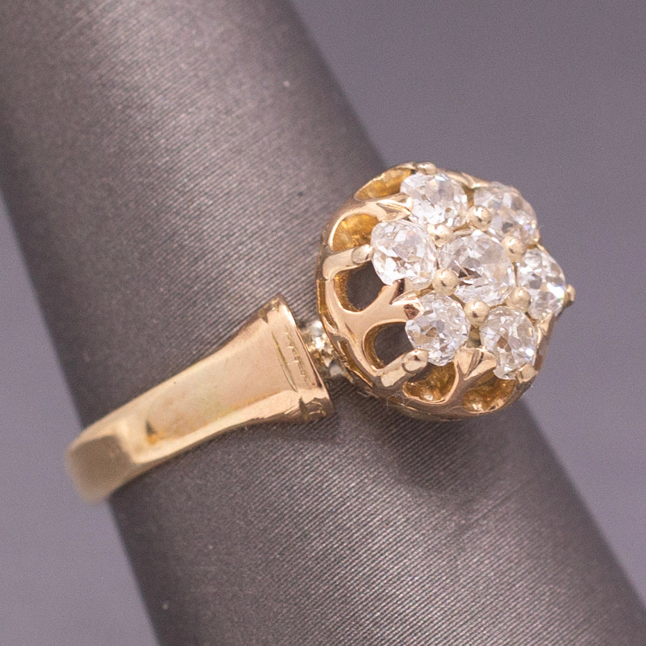 Antique Victorian Old Mine Cut Diamond Cluster Engagement Ring in 14k Gold