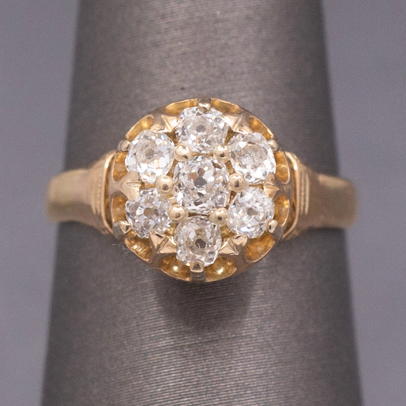 Antique Victorian Old Mine Cut Diamond Cluster Engagement Ring in 14k Gold