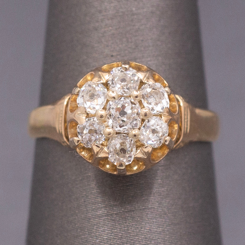 Antique Victorian Old Mine Cut Diamond Cluster Engagement Ring in 14k Gold