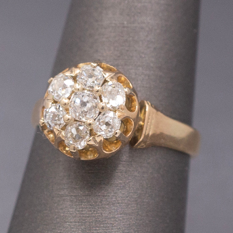 Antique Victorian Old Mine Cut Diamond Cluster Engagement Ring in 14k Gold