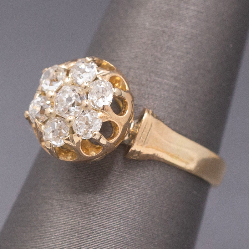 Antique Victorian Old Mine Cut Diamond Cluster Engagement Ring in 14k Gold