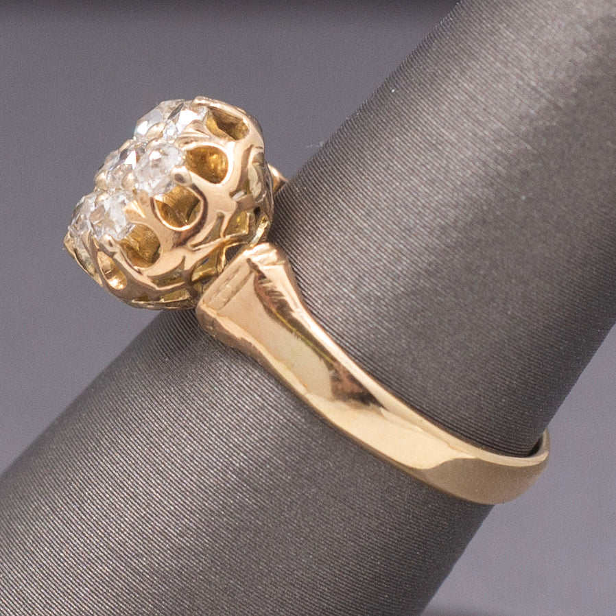 Antique Victorian Old Mine Cut Diamond Cluster Engagement Ring in 14k Gold