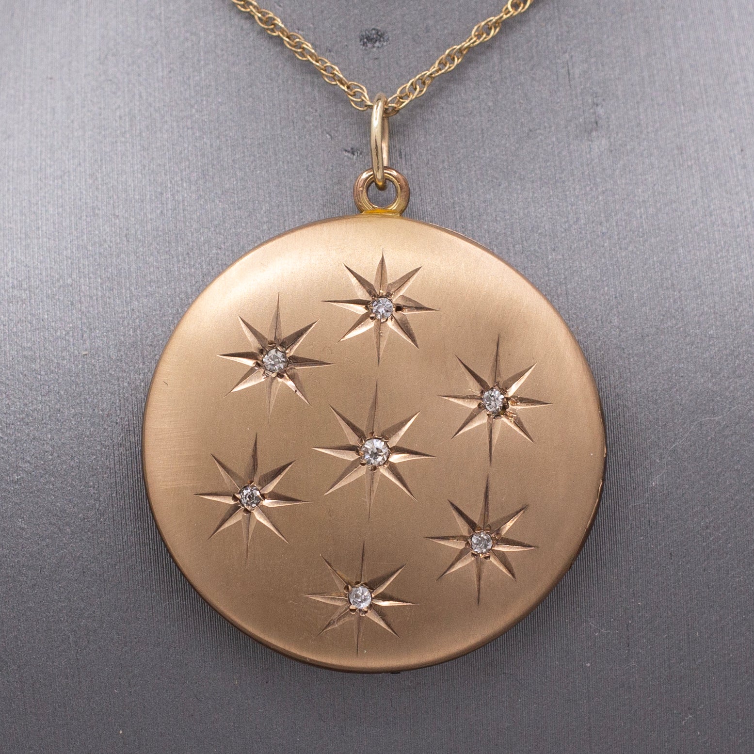 Antique Victorian Old Cut Diamond Star Satin Finished Locket in 10k Yellow Gold