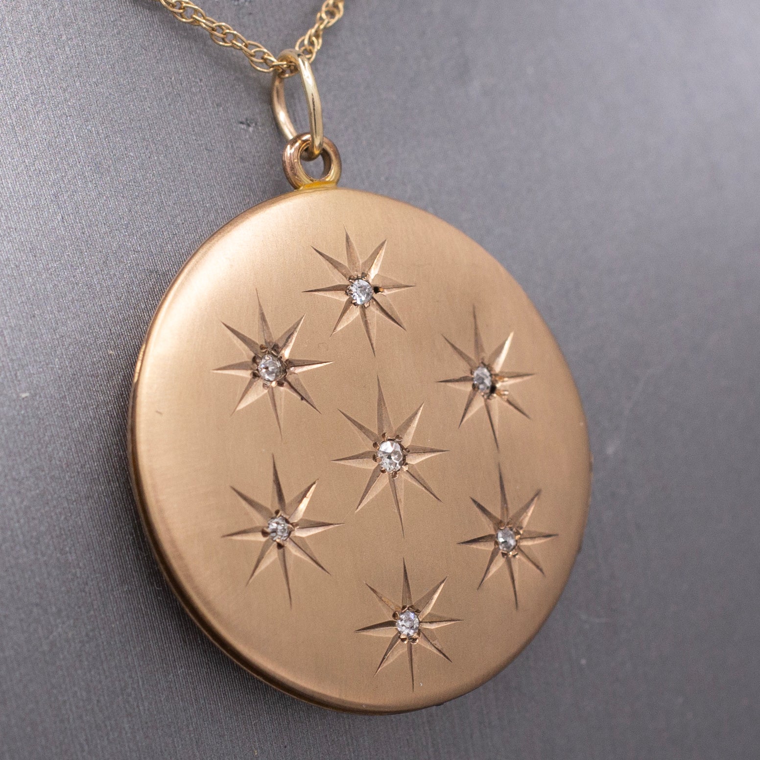 Antique Victorian Old Cut Diamond Star Satin Finished Locket in 10k Yellow Gold