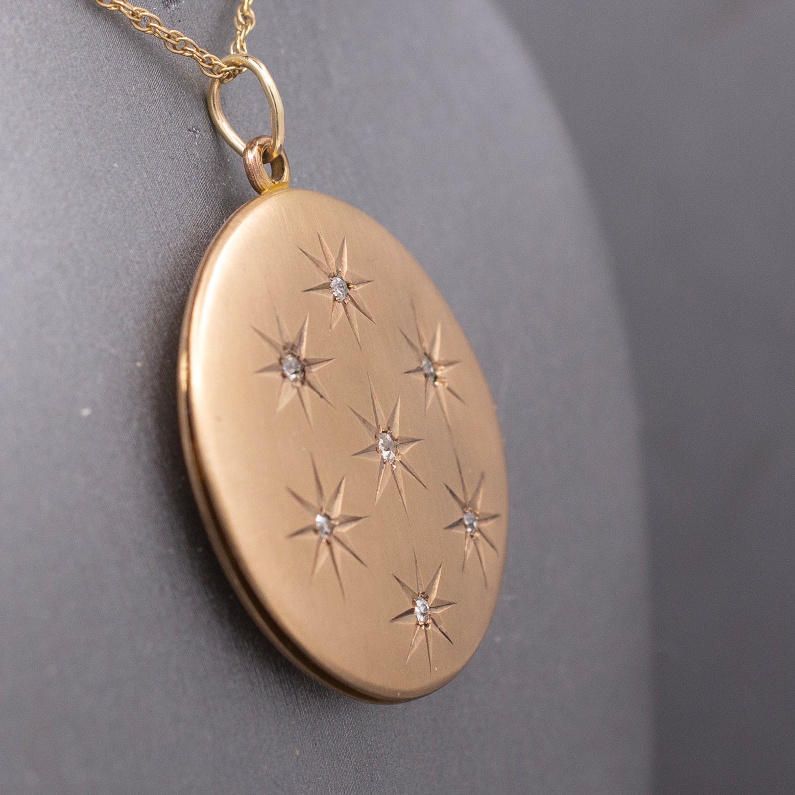 Antique Victorian Old Cut Diamond Star Satin Finished Locket in 10k Yellow Gold