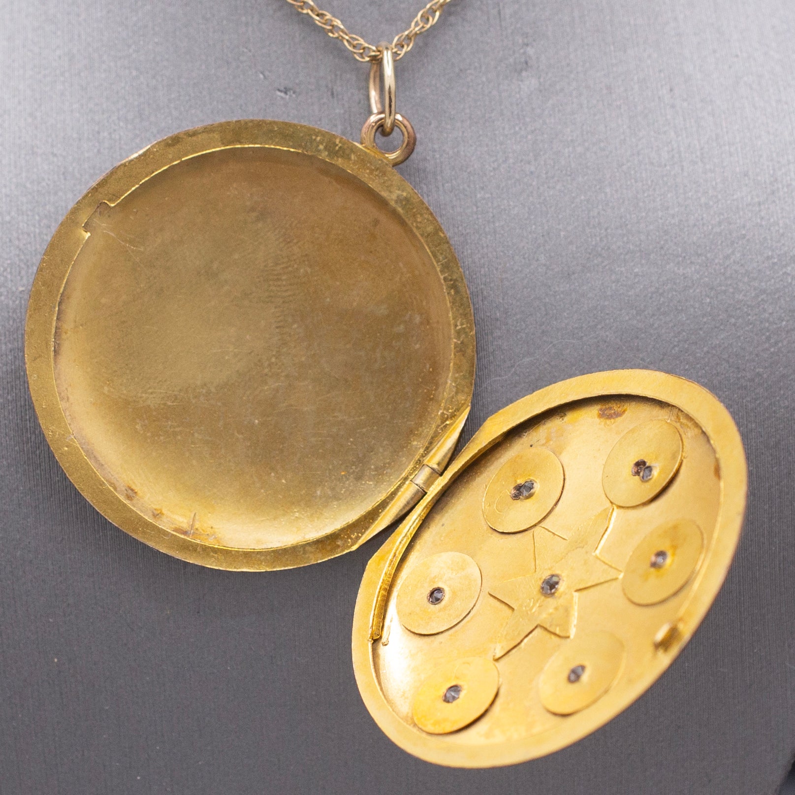 Antique Victorian Old Cut Diamond Star Satin Finished Locket in 10k Yellow Gold