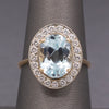 Vintage Icy Aquamarine and Diamond Halo Statement Ring in 14k White and Yellow Gold