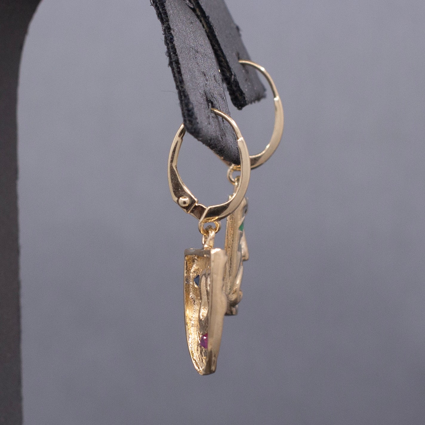 Vintage Greek Theatre Mask Comedy and Tragedy Dangle Earrings in 14k Yellow Gold