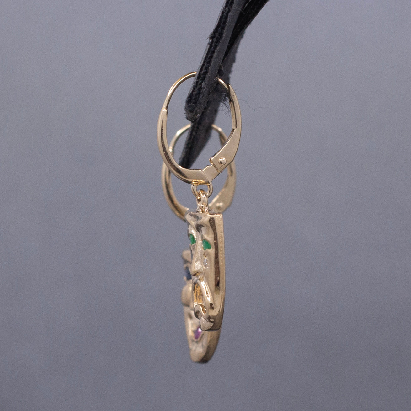 Vintage Greek Theatre Mask Comedy and Tragedy Dangle Earrings in 14k Yellow Gold