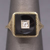 Darling Art Deco Old Mine Cut Diamond and Onyx Square Ring in 14k Yellow Gold