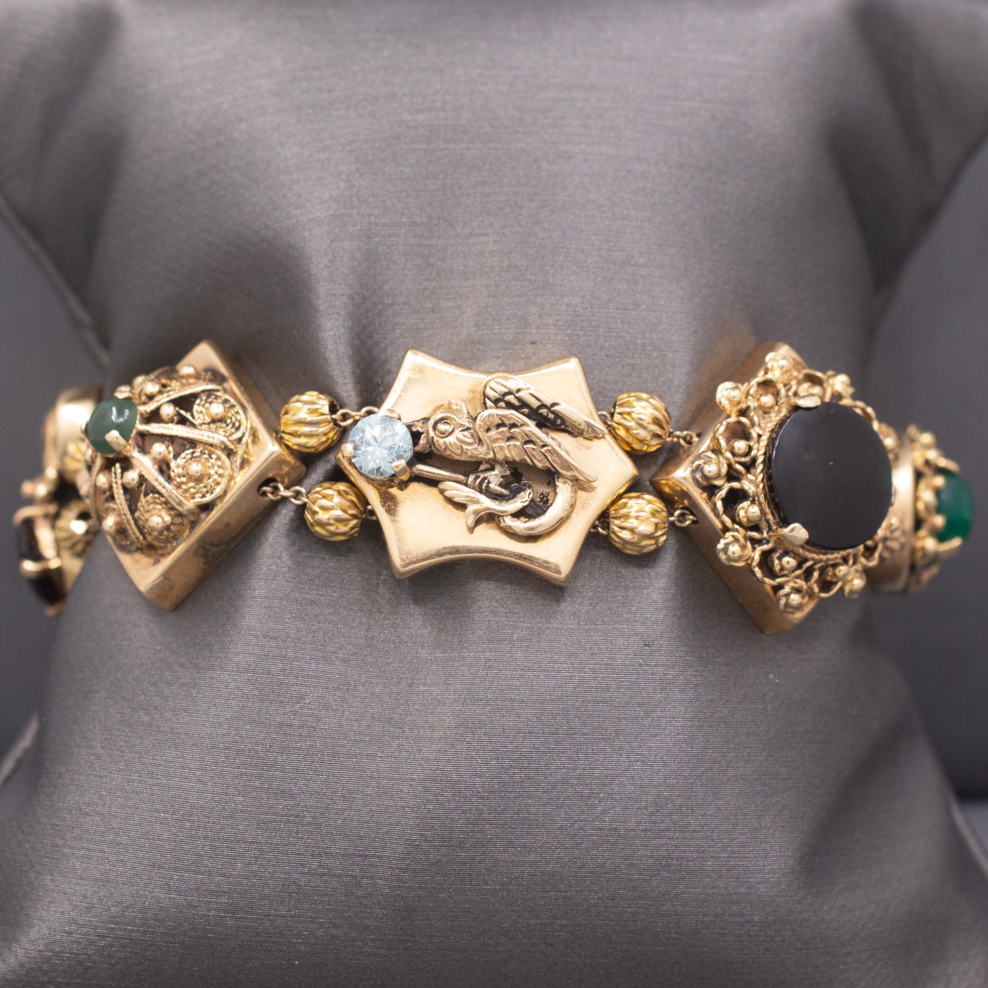 Vintage Retro Gemstone Slide Bracelet in 14k Yellow Gold 7.5"