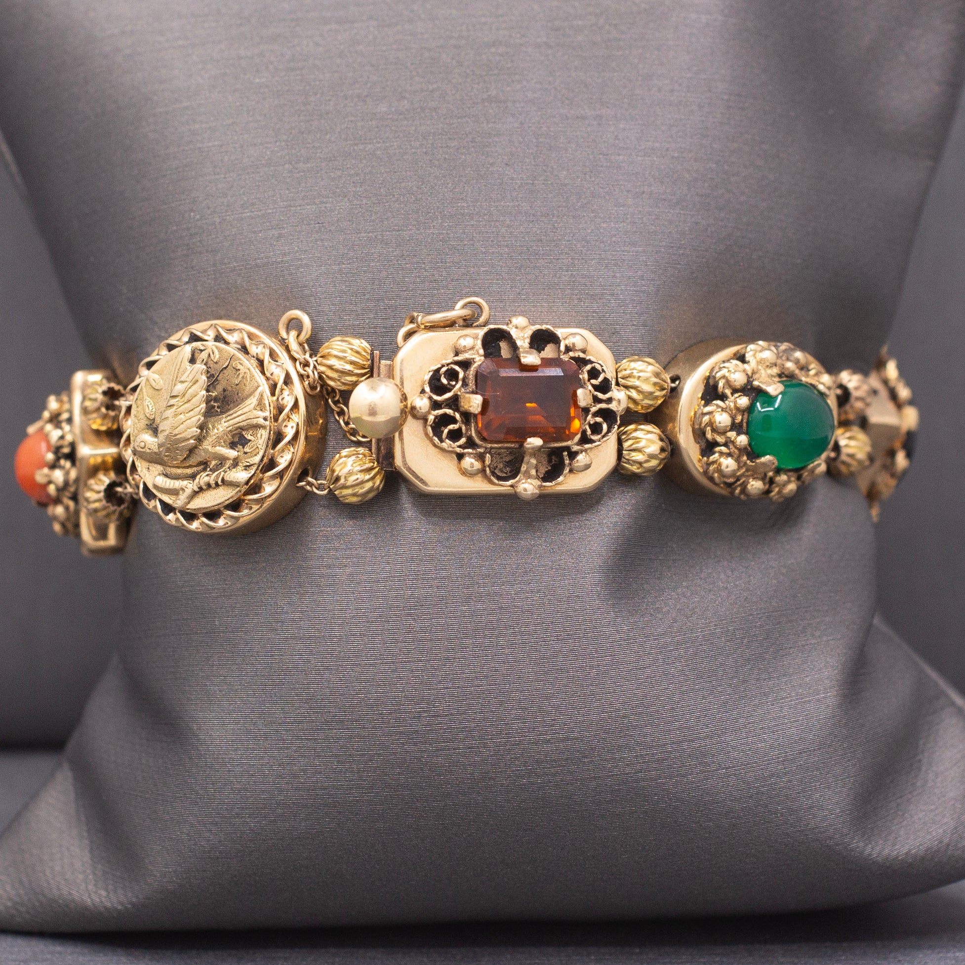 Vintage Retro Gemstone Slide Bracelet in 14k Yellow Gold 7.5"